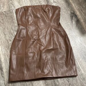 MESHKI brown patent leather mini dress